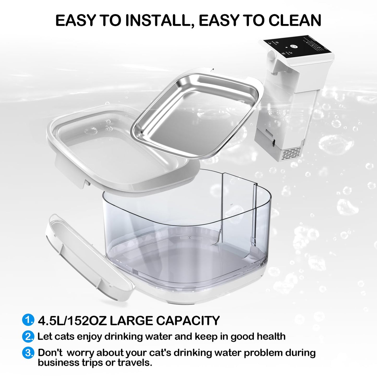 Cat Water Fountain LOXIBAO, 4.5L Large-Capacity Automatic Stainless Steel Pet Fountain with Drinking Spout, High-Capacity Rechargeable Cat Water Fountain - Ultra Quiet Pump for Cats & Dogs,2 Filters