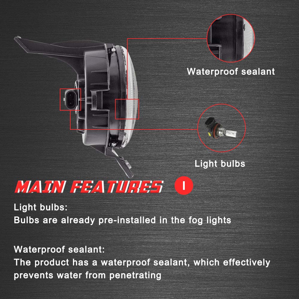 A ABIGAIL Driving Fog Lights Lamps Replacement for 2002 2003 2004 2005 2006 2007 2008 Dodge Ram 1500 2500 3500 Pickup Truck 55077475AE 55077474AE