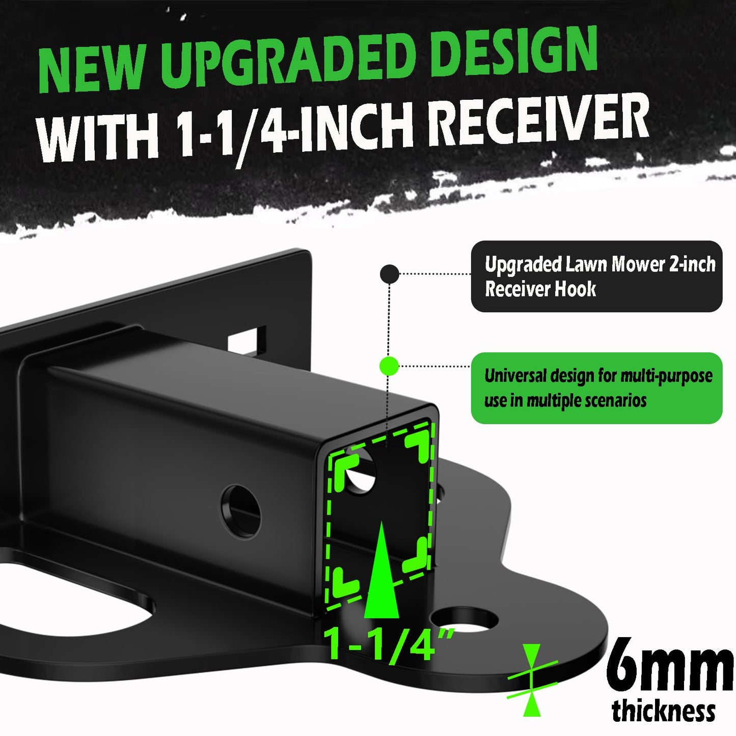 Upgraded Zero Turn Lawn Mower Hitch with 1-1/4" Receiver, 6mm Thicker Heavy Duty Steel Bolt On Trailer Hitch Receivers, Compatible with Many Models Lawn Mower, Tractor, Trailer, Golf Cart, ATV Etc.