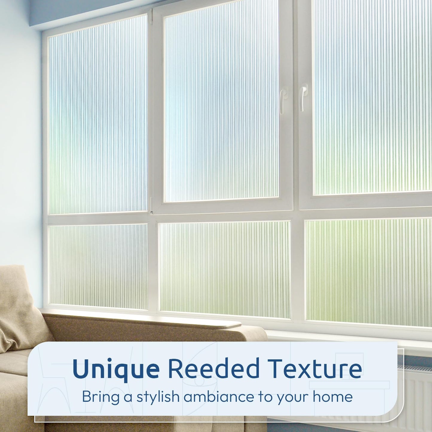 rabbitgoo Reeded Glass Window Privacy Film, Non Adhesive Frosted Glass Window Film, Static Cling, Removable, UV Heat Blocking, Anti-Glare, Decorative for Bathroom Living Room, 60 x 200cm
