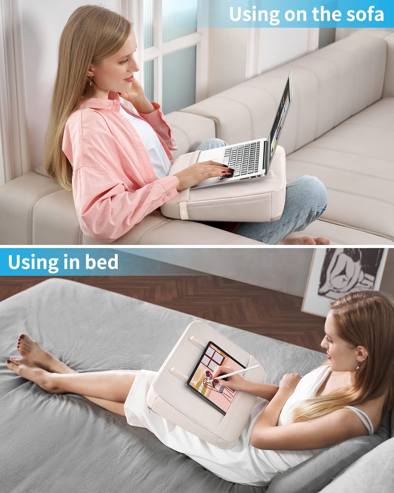 SAIJI Computer Lap Desk with Pillow Cushion,Ultra Lightweight Portable Computer Stand Desk for Couch, Bed & Chair