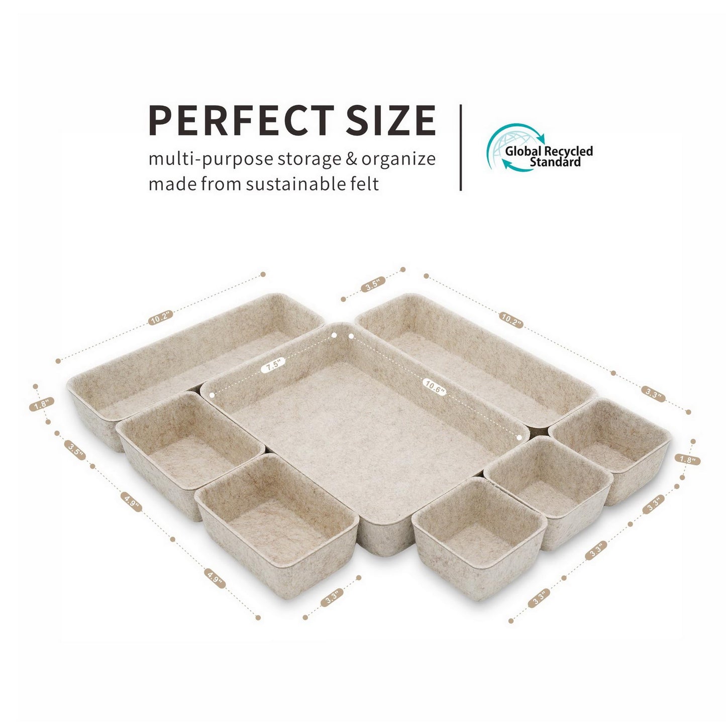 Welaxy 8-piece Nordic Beige desk drawer organizer tray office suppliers pens decluttering aesthetic wabi-sabi Scandinavian-chic storage bin hygge sleek minimalist fall gift (Oatmeal)