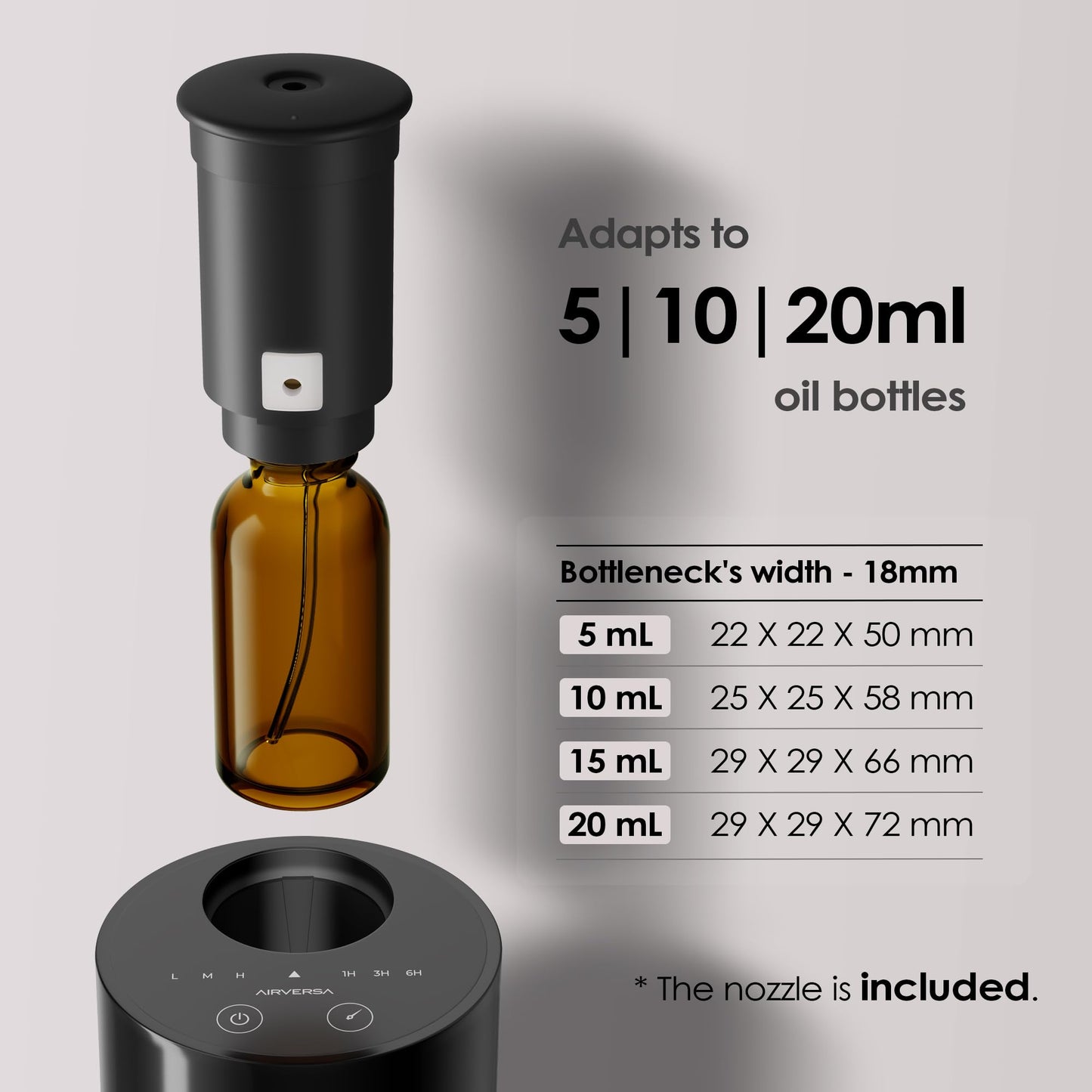 Airversa Waterless Diffuser for Essential Oil, Car Diffsuer, Battery Operated Nebulizer, 0.7 Fl Oz/ 20mL, Cordless Mini Scent Air Machine, 3 Timers & Mist Levels for Home, Room, Car, Office, AN6 Black