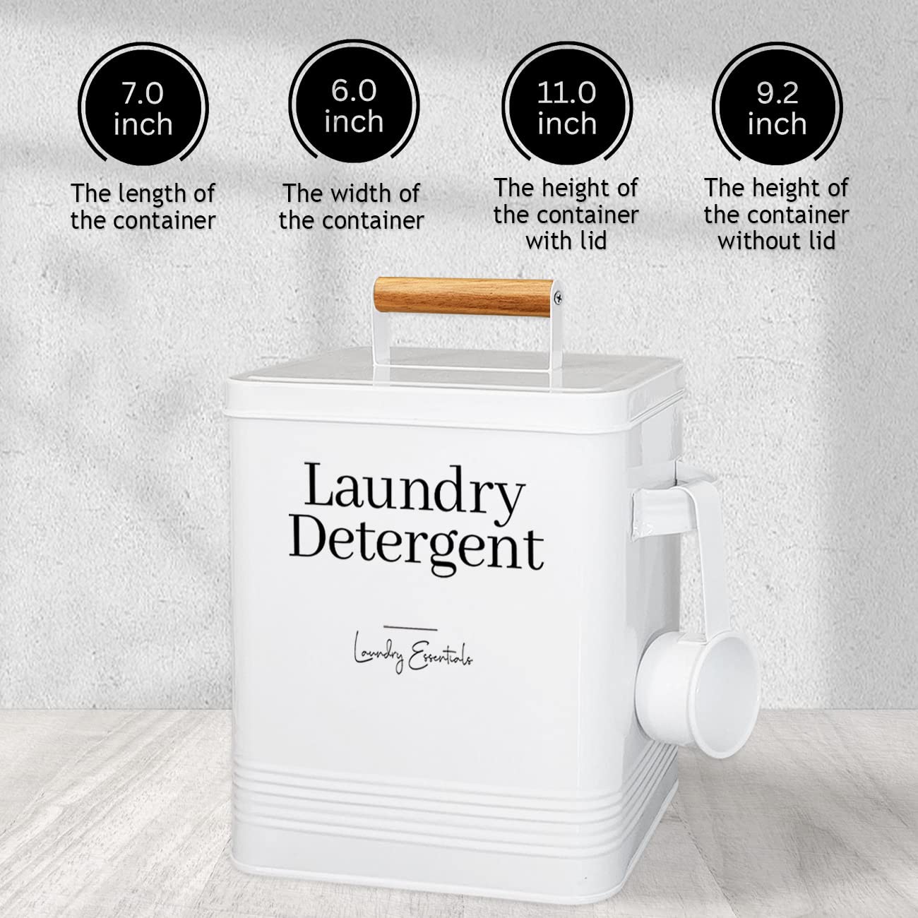 Simplation Laundry Detergent Container, Modern Farmhouse Storage Box for Laundry Room Decor and Accessories (White, 11 x 7 x 6 inches, 144 oz)