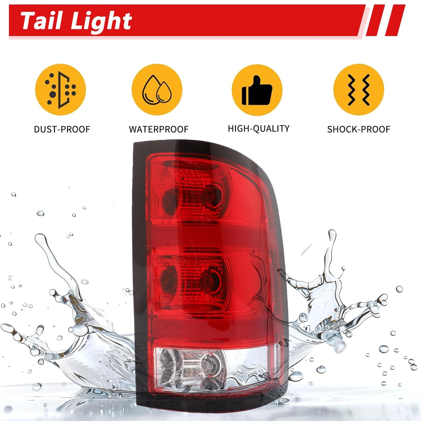 Right Tail Light Compatible With 2007-2013 GMC Sierra 1500 2500HD 3500HD Right Passenger Side Rear Brake Lamps With Bulbs and Harness Included Black Edge Replace# GM2800208,GM2801208