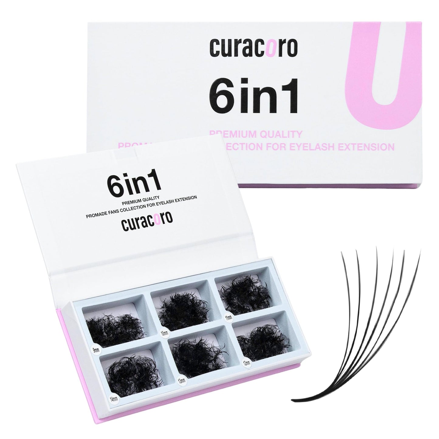 Curacoro Promade Mix 1500 Fans | Handmade Volume Eyelashes | Multi Selections From 5D To 12D | C CC D Curl | Thickness 0.03~0.1 mm | 9-18mm Length | Long Lasting | Easy Application