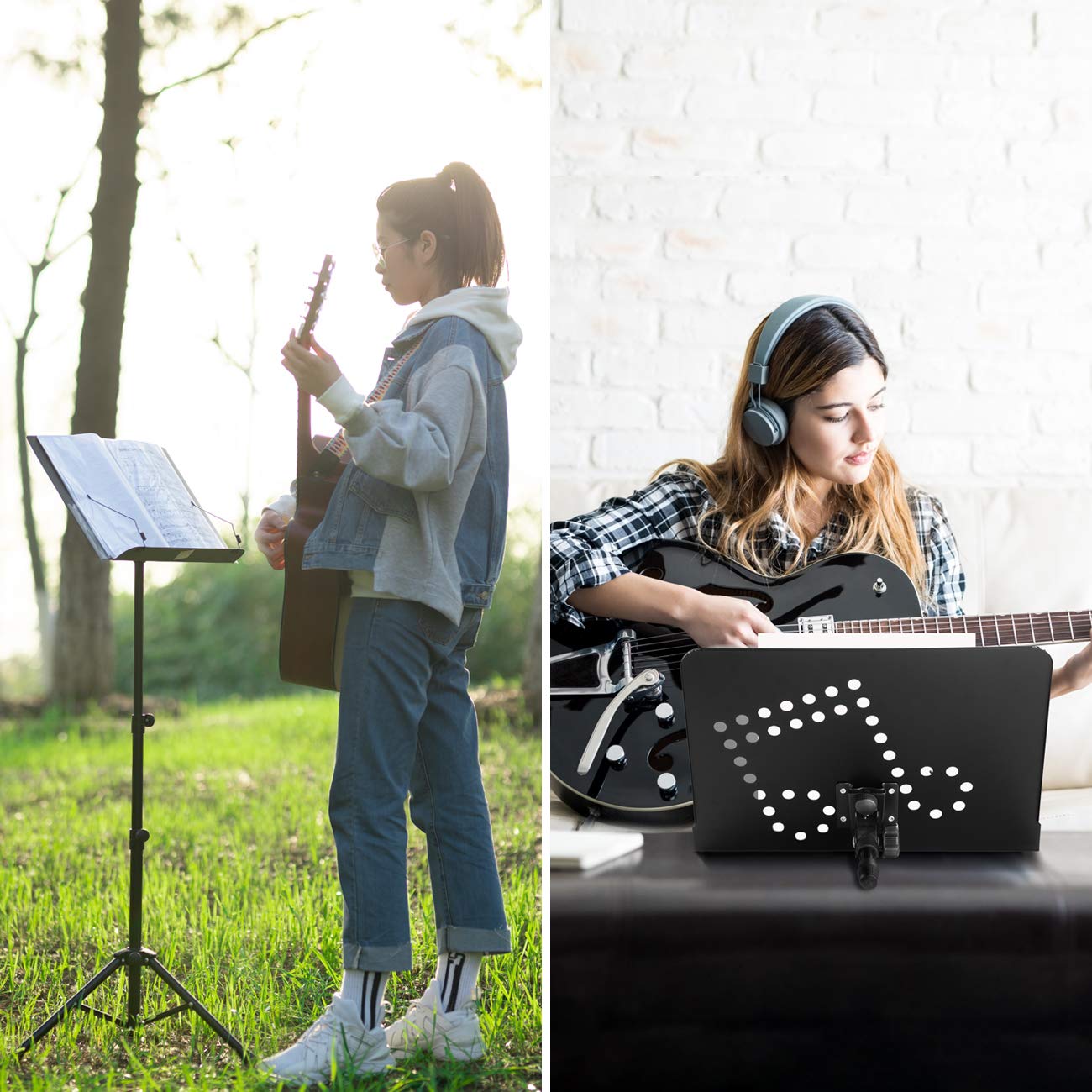 CAHAYA Sheet Music Stand Portable: 2 in 1 Music Stand & Desktop Book Stand with Carrying Bag Foldable for Sheet Music Guitar Saxophone Ukulele
