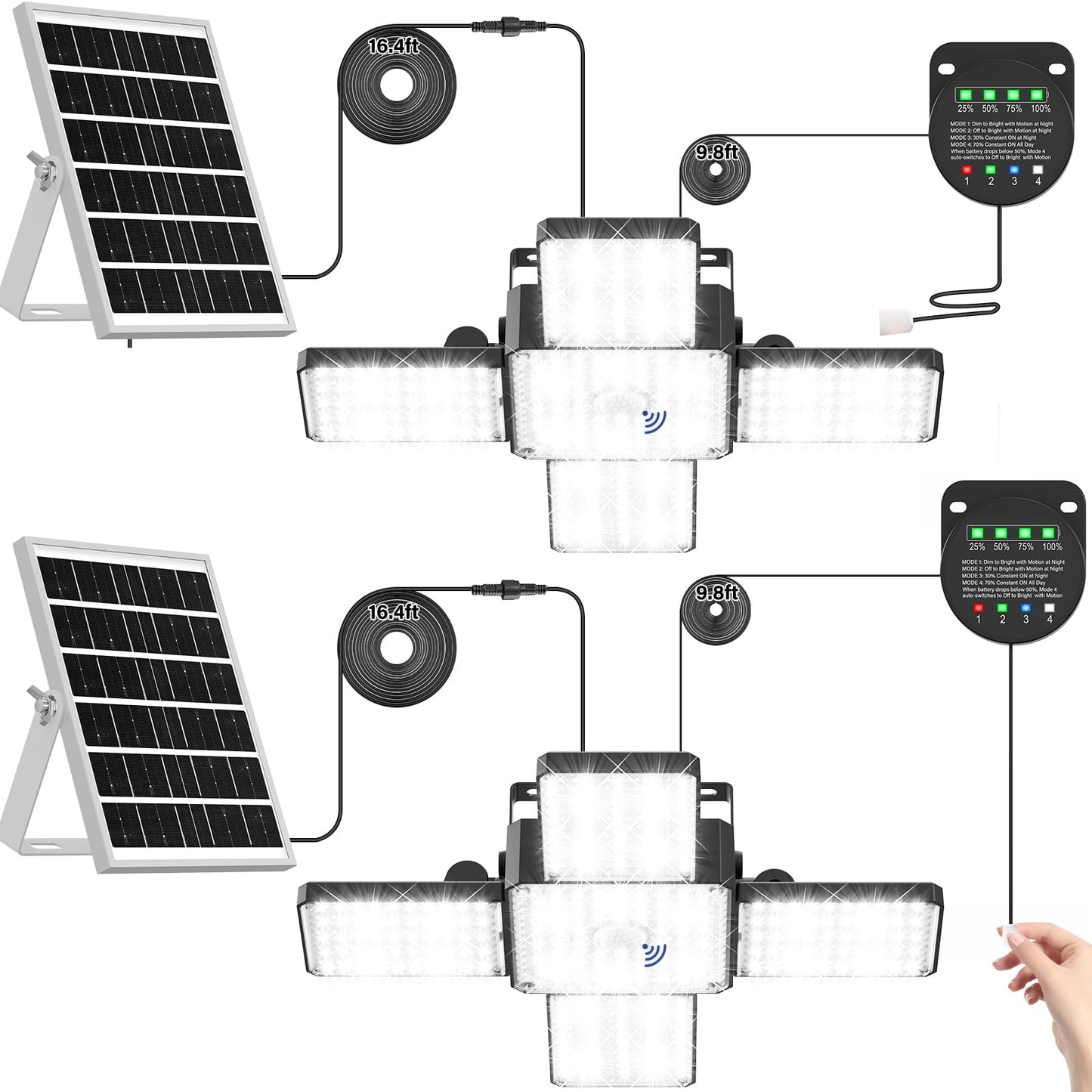 Cybrasc Solar Shed Light Indoor Outdoor, 268LED Solar Pendant Light with Motion Sensor, Day & Night Available, 4 Lighting Modes, Battery/Mode Indicator, IP65 Waterproof for Shed Garage Gazebo Barn