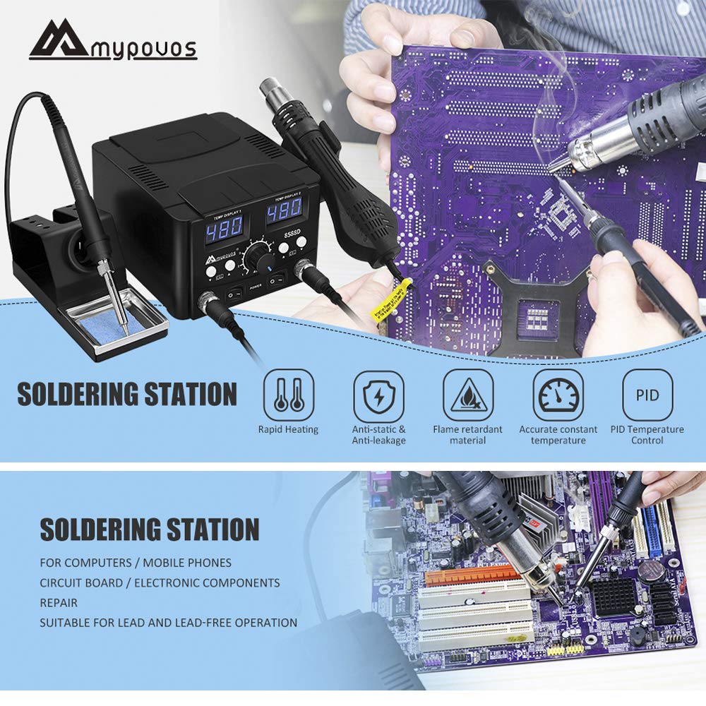 2 in 1 750W LED Digital Soldering Station Hot Air Gun Rework Station Electric Soldering Iron for Phone PCB IC SMD BGA Welding Set 110V