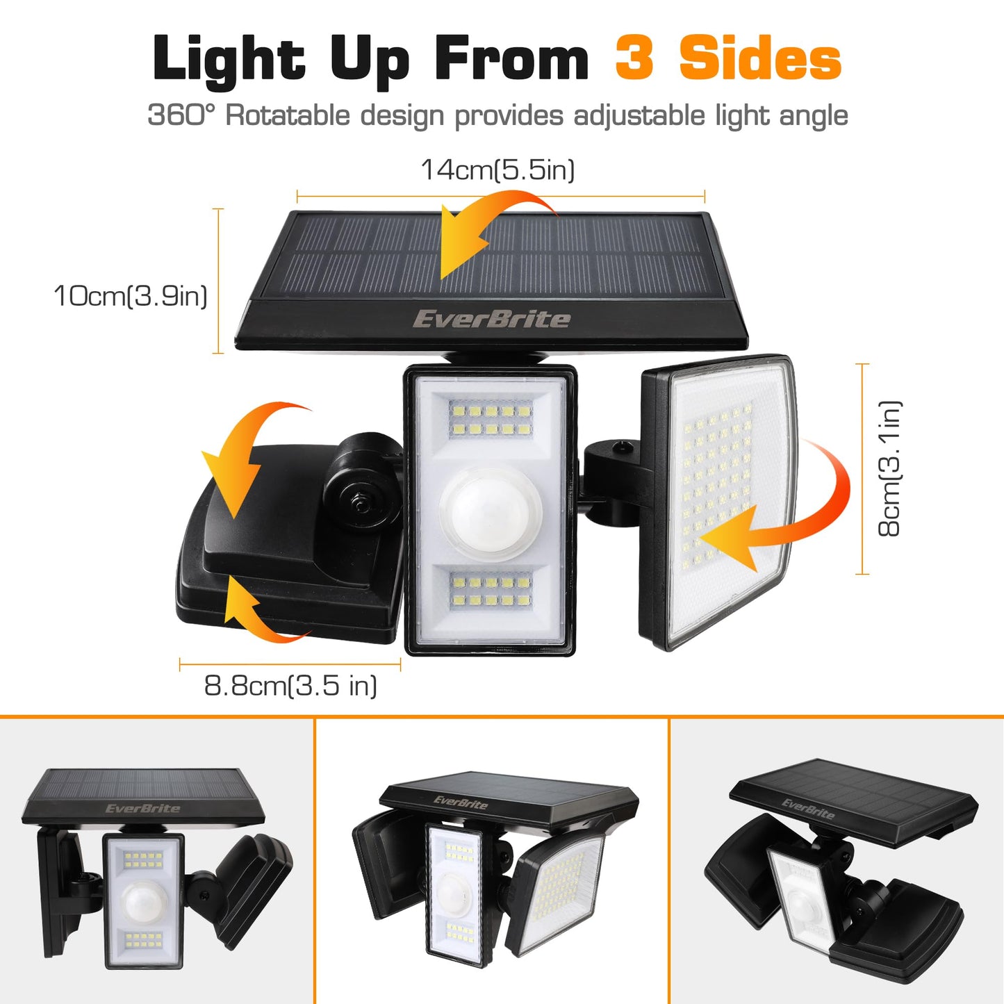 EverBrite Solar Light Outdoor, 128 LED 800LM Solar Motion Sensor Security Light with 270° Wide Lighting Angle, IP65 Waterproof Bright Flood Light for Yard Patio Garden Pathway Porch