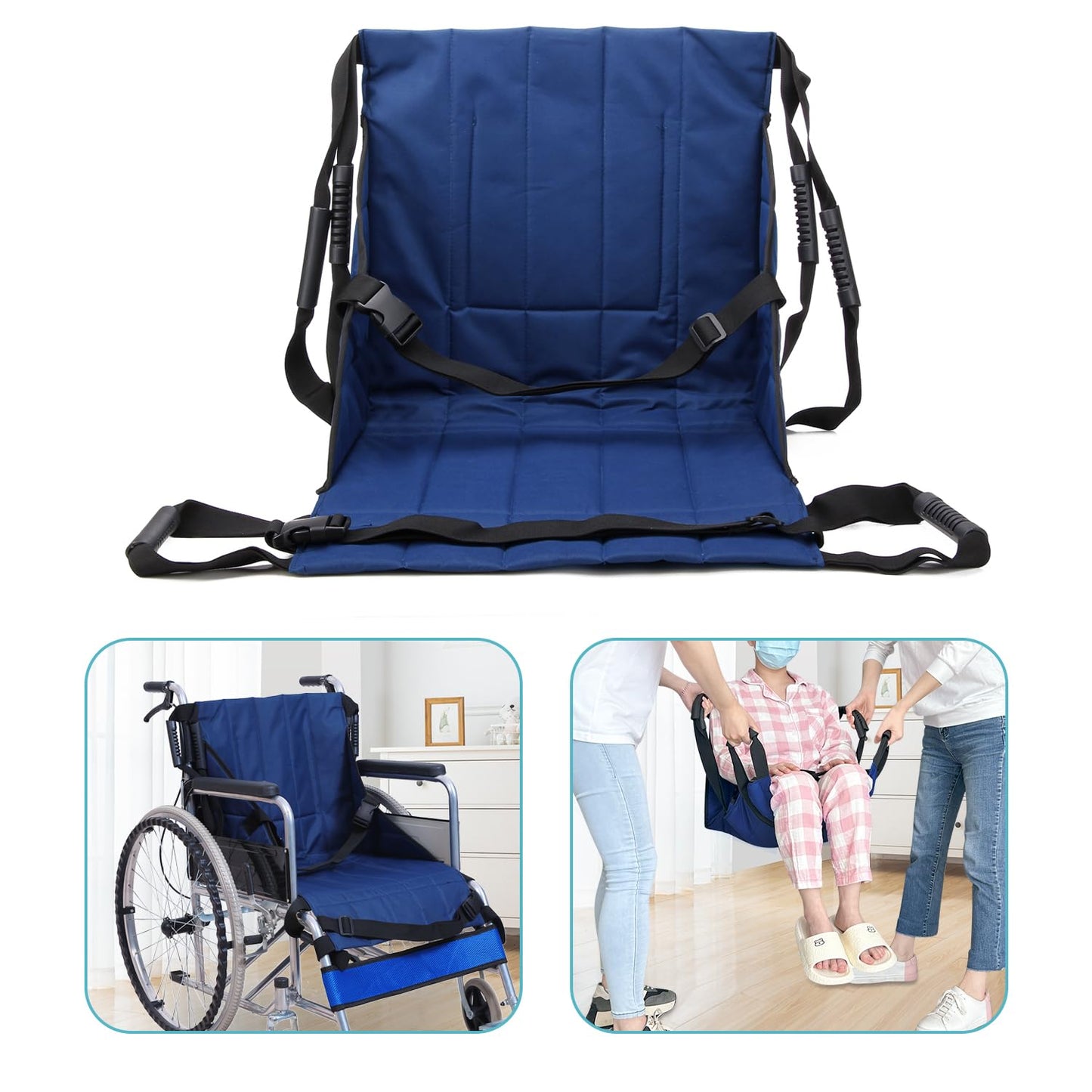 Patient Lift Transfer Belt From Bed To Wheelchair Stair Transfer Emergency Evacuation Chair Pad Safety Medical Lifting Sling Slide Board Transferring For Elderly, Disabled, Adults (Blue - 4 Handles)