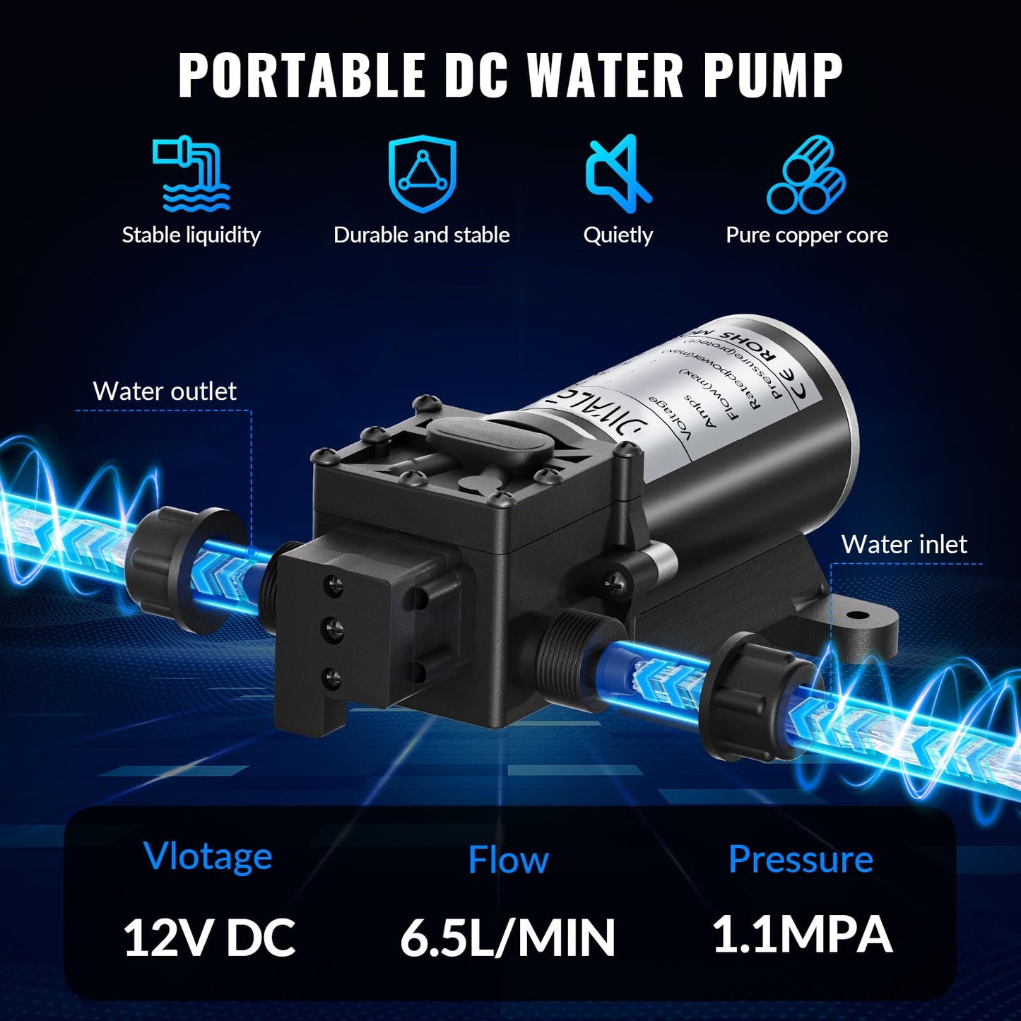 12 Volt Water Pump,100W 1.7GPM 160PSI Portable Pressure Powerful Washing Kit with Shower Head and PVC Hose for RV, Home, Car, Garden, Boat Gas Hot Water System