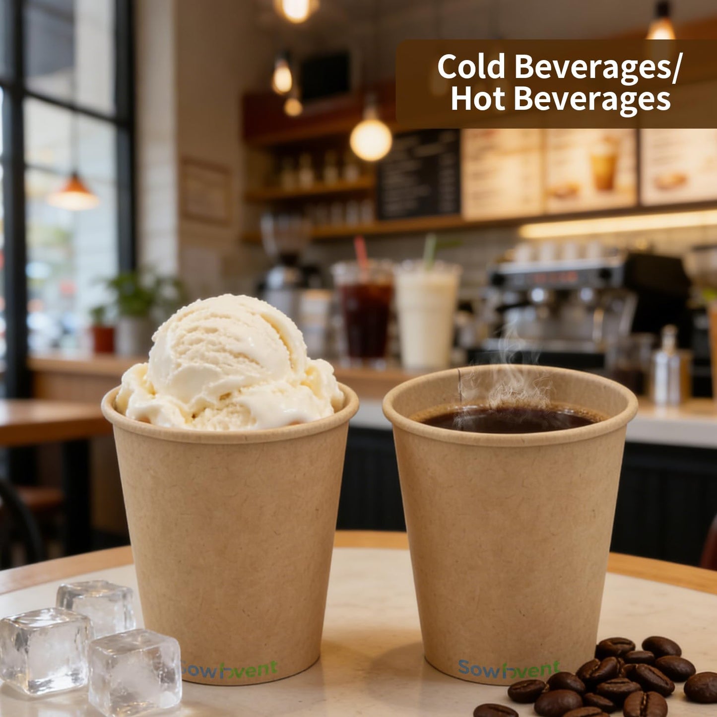Sowinvent 12 oz Kraft Paper Cups, Disposable Hot/Cold Paper Coffee Cups, Water Cups for Party Picnic and Daily Life, Office Party Home Travel, 300 pcs