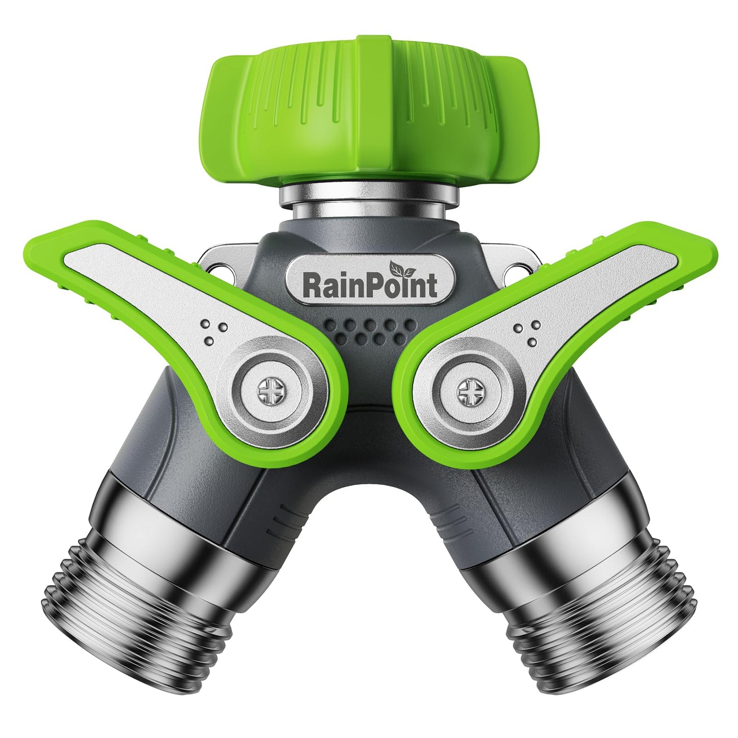 RAINPOINT Garden Hose Splitter, Heavy Duty Outdoor Faucet and Water Hose Splitter, All-Metal Water Hose Connector with Shut-Off Valve, 3/4" GHT Thread(Green)