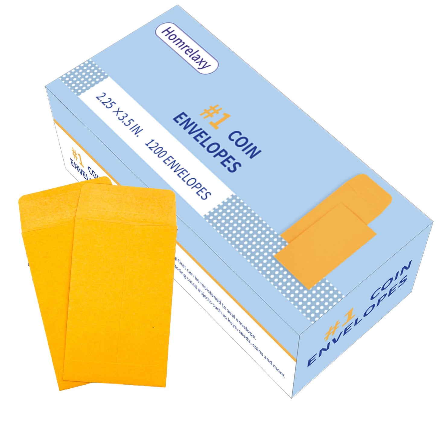 Homrelaxy #1 1200 Pcs Small Coin Envelopes 2.25" x 3.5" with Gummed Flap, Yellow Kraft Mini Envelopes for Storing Keys, Stamps, Seeds, Tips and Small Items (1200)