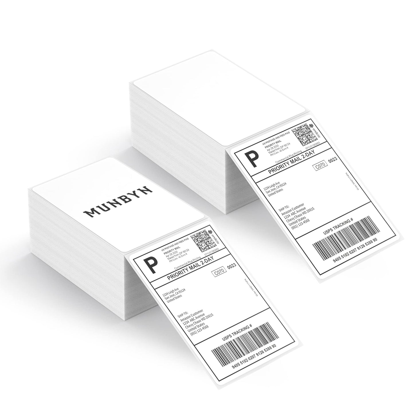 MUNBYN 4x6 Direct Thermal Fanfold Shipping Labels 1000 Pics for Address Mailing Postage USPS UPS FedEx Amazon Shipping Labels, Commercial Grade 1000 Labels/2 Stacks(500 Pcs per Stack)