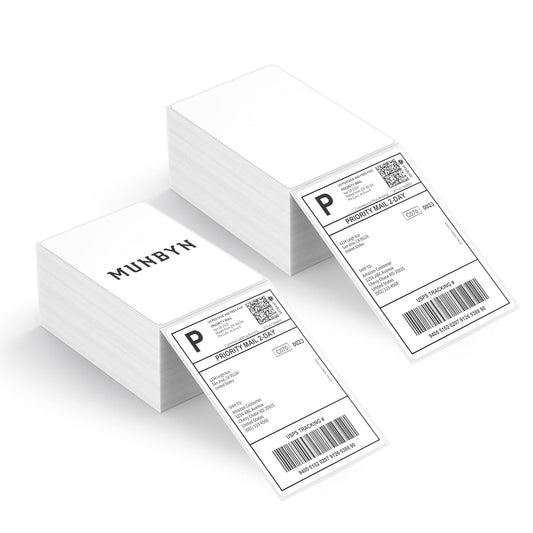 MUNBYN 4x6 Direct Thermal Fanfold Shipping Labels 1000 Pics for Address Mailing Postage USPS UPS FedEx Amazon Shipping Labels, Commercial Grade 1000 Labels/2 Stacks(500 Pcs per Stack)