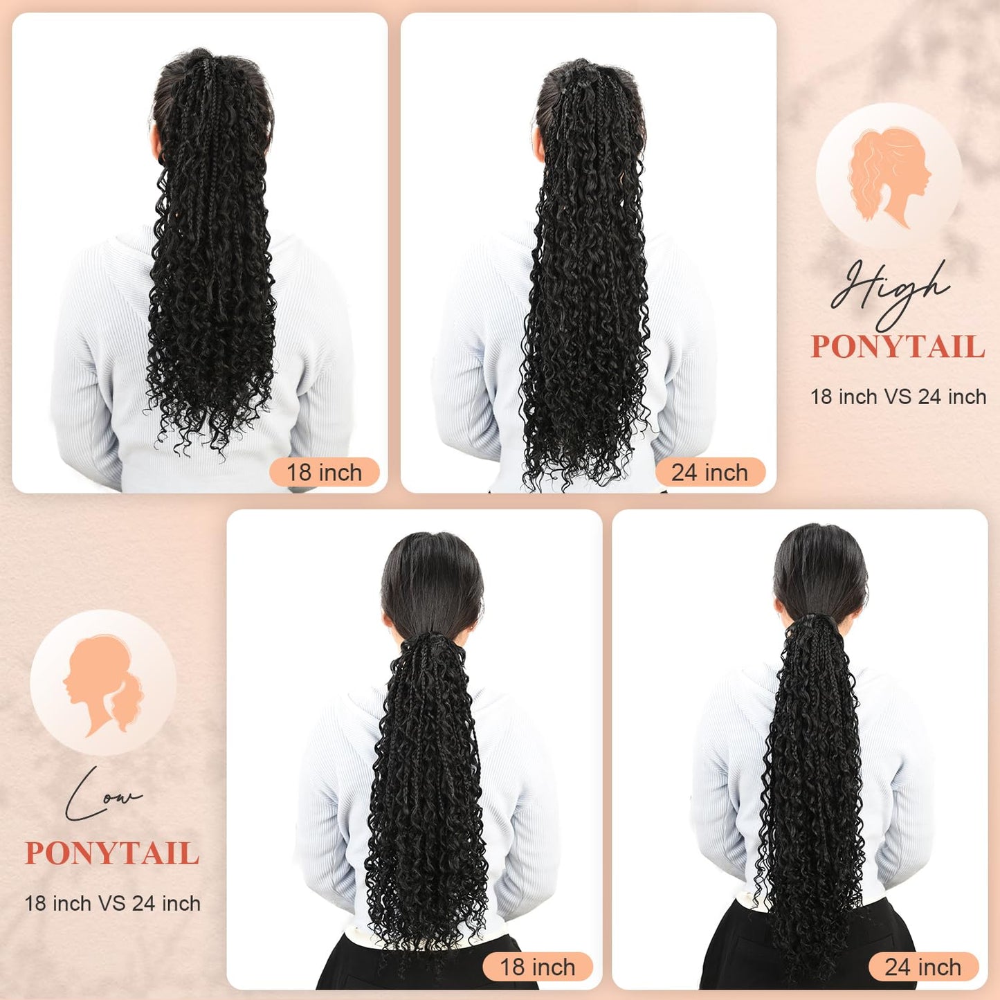Lovenea Drawstring Ponytail for Women 24 inch Boho Braids with Long Wavy Hair Clip in Ponytail Extension Synthetic Hair Extensions Ponytail for Daily Use (T1B/27#, 24 Inch)