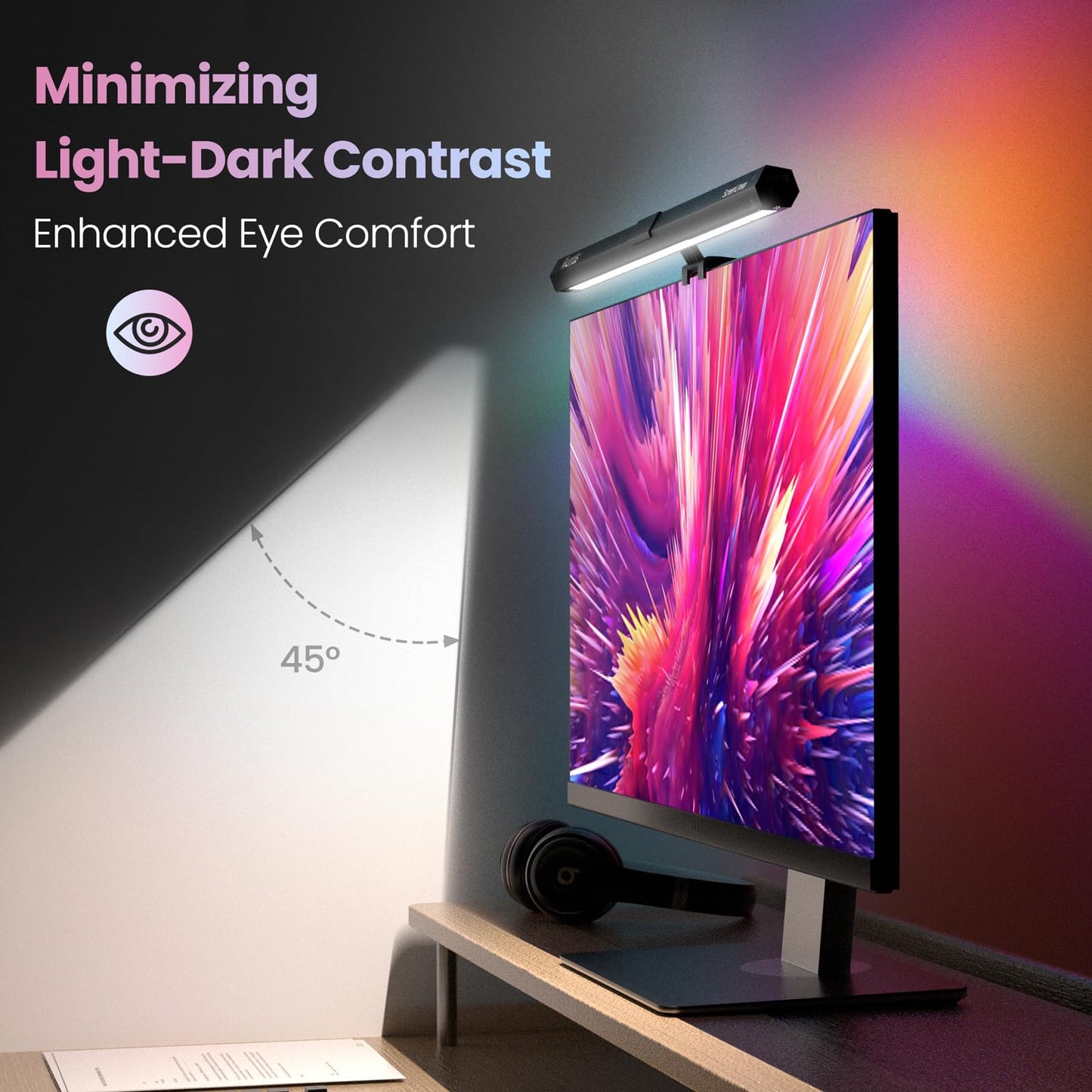 Quntis Monitor Light Bar 15.7'', Screen Light Bar for Eye Caring, LED Gaming Lamp with Touch Control, Dimmable No Screen Glare Computer Desk Lamp, e-Reading Lamp for Task Home Office