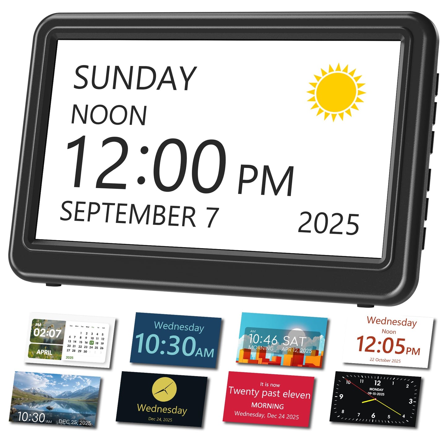 Dementia Clock for Seniors with 20 Alarms & 20 Reminders, 12 Themes, 18 Alarm Sounds, 10-Level Dimmer with Sleep Mode, Digital Calendar Day Clock, Dementia Clock with Date and Time for Elderly