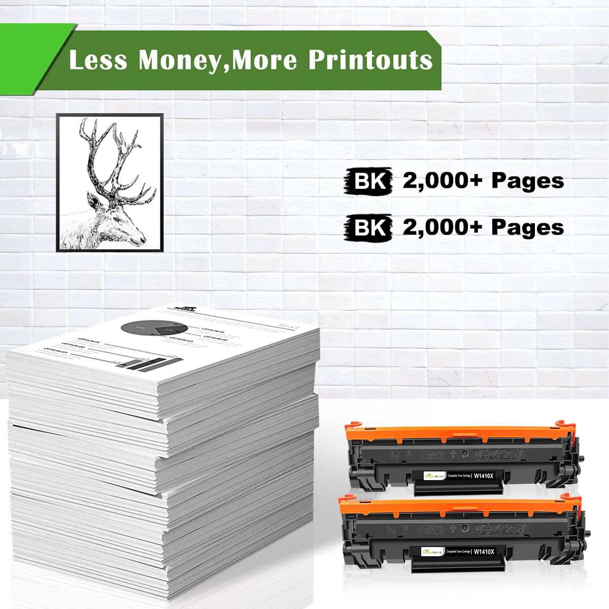 Can't Work with H P + Printer Model End with ''e'' 【NO CHIP, with Tool】 Compatible Toner Cartridge 141X W1410X ( W1410A, 141A ) 2 Blacks High Yield, 2000 Pages for M110 M110w MFP M139 M140 M140w