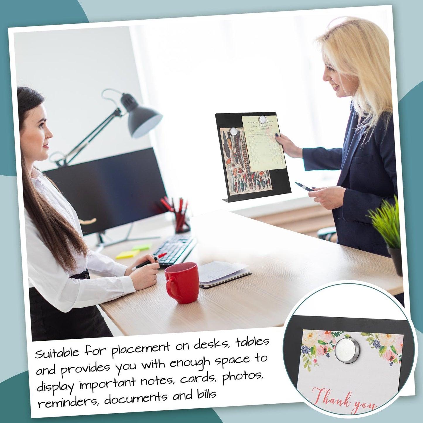 Fainne Magnetic Bulletin Board with Easel Stand Mini Black Magnet Metal Tabletop Memo Display Board for Back to School Menu Table Home Kitchen Office Supplies(11 x 8.5 Inches,2 Pcs)