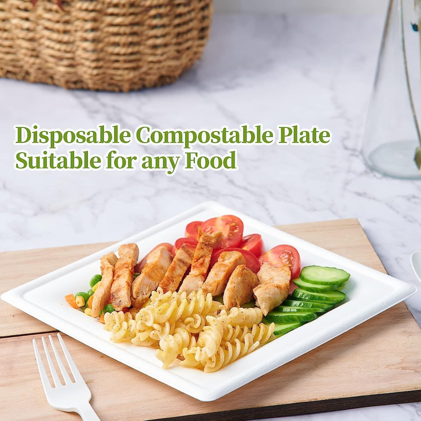150 Pieces Square Paper Plates, 8-inch Compostable Disposable Plates, Eco-Friendly Heavy Duty Biodegradable Sugarcane Plates for Party Dinner Birthday