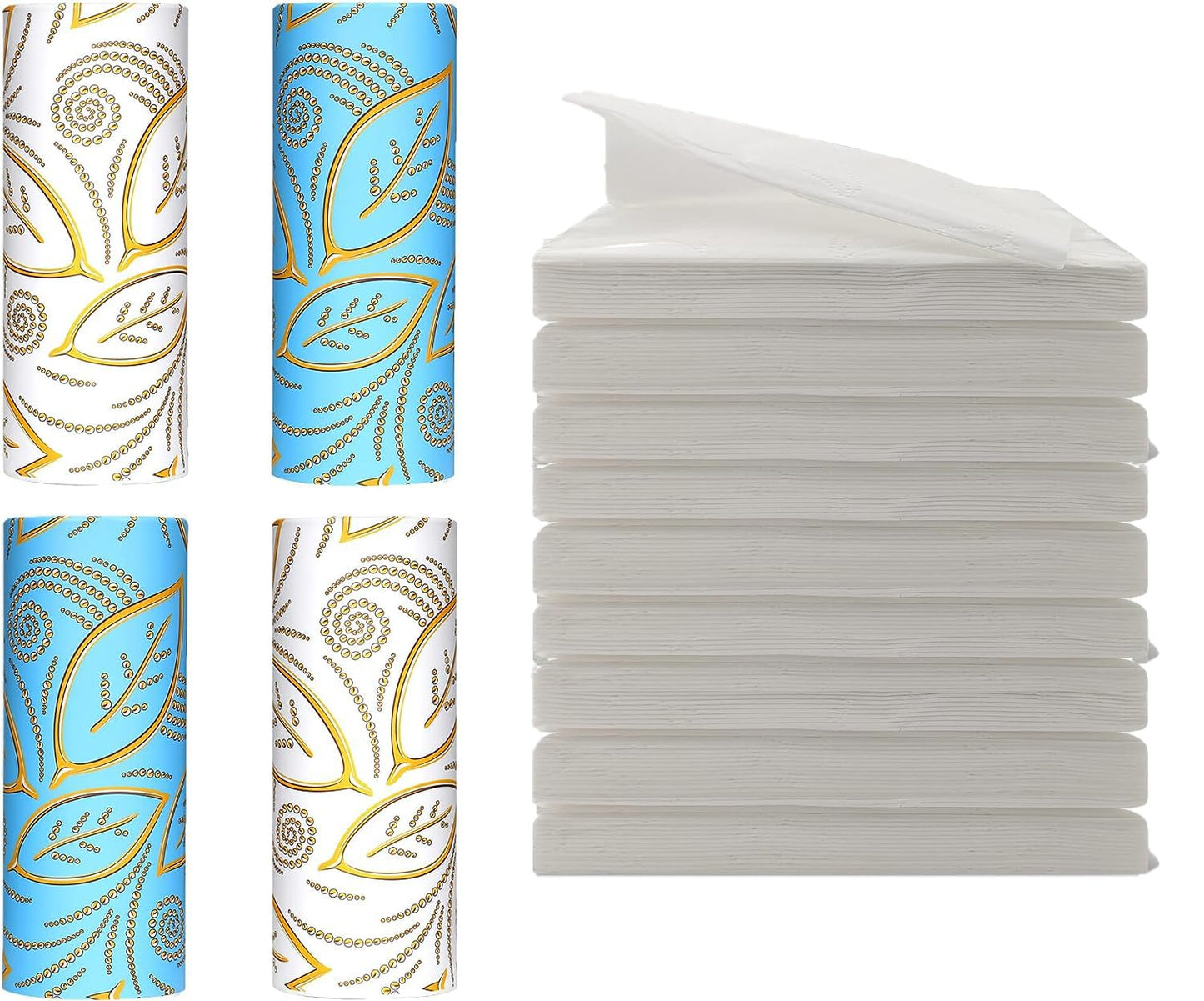Carstuus Car Tissue Holder with Facial Tissues Bulk - 4 PK Car Tissues Cylinder, 9 Packs Car Tissue Refill, Travel Tissues for Car Cup Holder, Refill Car Tissue Box Round Container