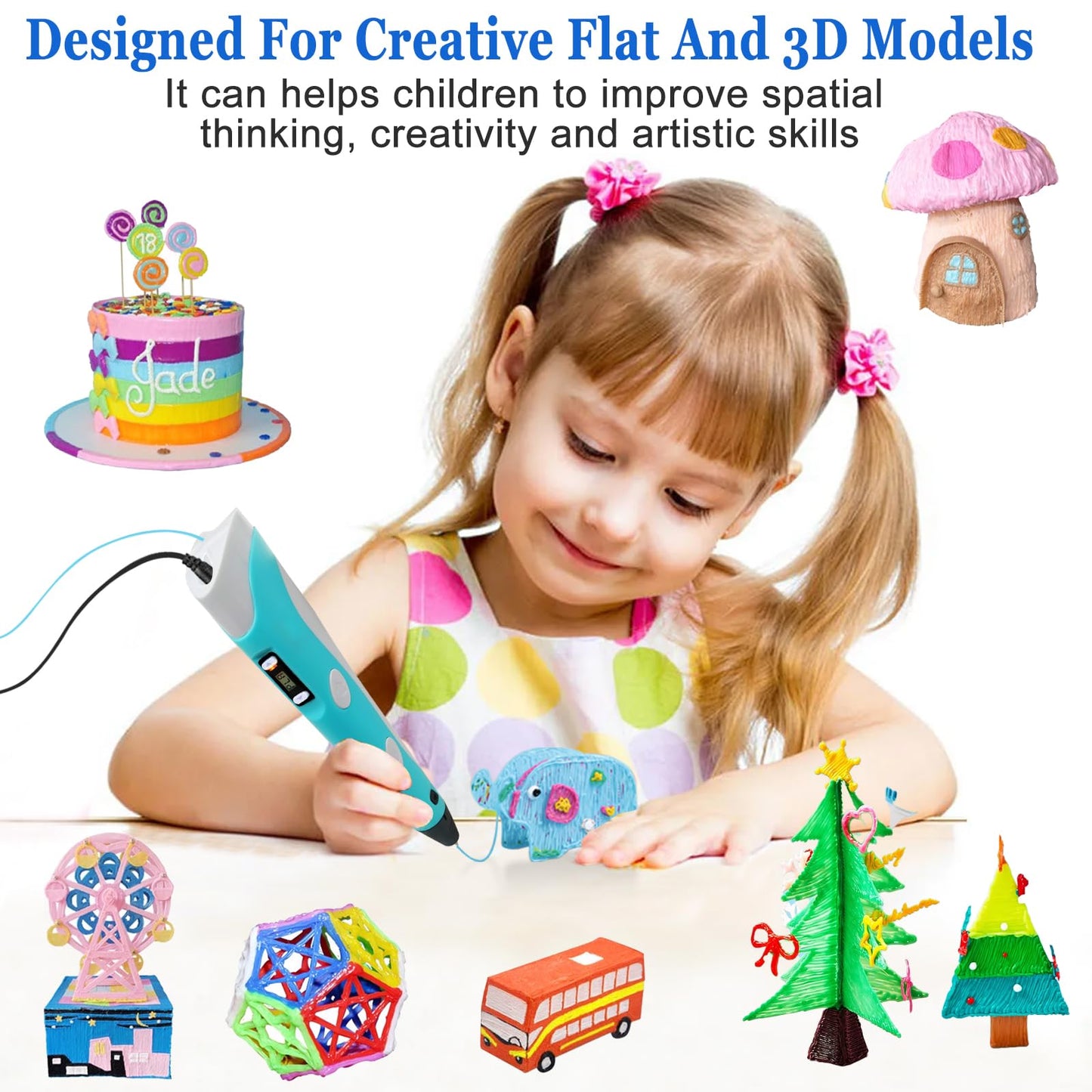 3D Pen for Kids 3D Printing Pen Stylo 3D Doodler Pen 3D Drawing Pen 3D Writing Pen Fun Toys Gift for Kids Include 12 Colors PLA Filament Refills with Charger