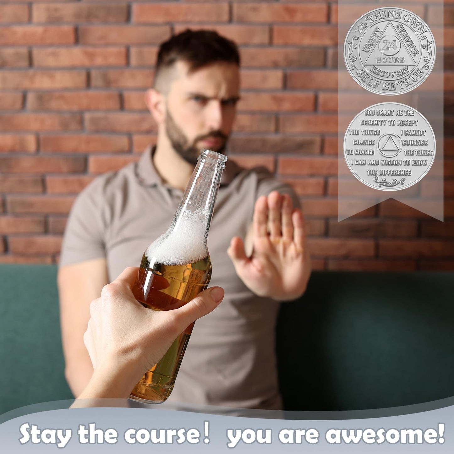Landical 30 Pcs Recovery 24 Hours AA Chips and Medallions Bulk Sobriety Chips AA Tokens Alcoholics Anonymous Medallion Gifts Aluminum Commemorative Coins