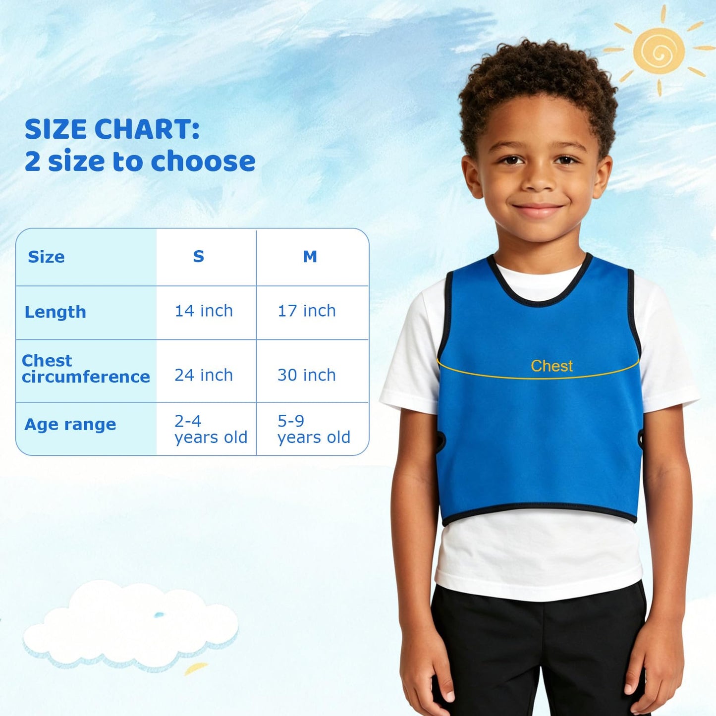 TOPARCHERY Sensory Compression Vest Deep Pressure Vest 17” x 30” Soft Breathable Form-Fitting (Medium，Blue)