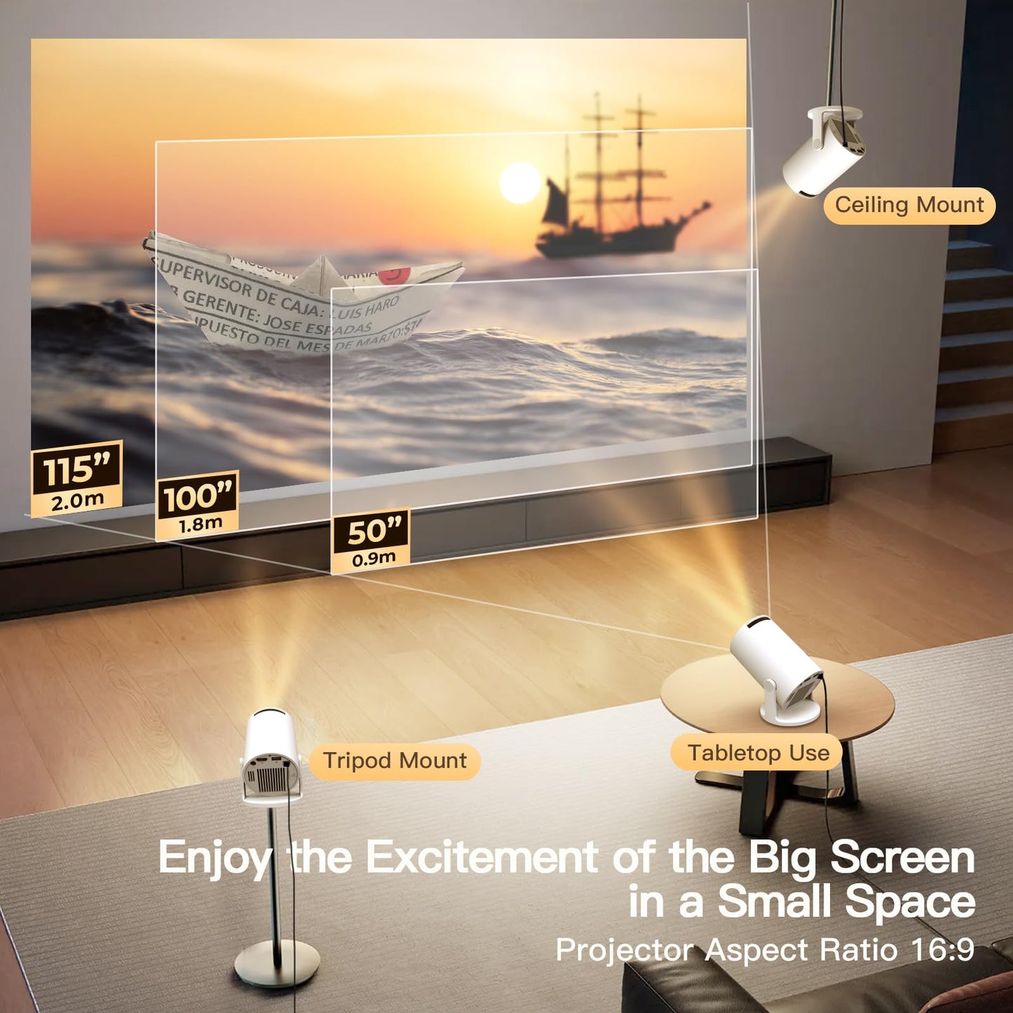 LYNCAST Mini Projector with WiFi 6 and Bluetooth 5.4, Built-in Android 14, Auto Keystone, Portable Smart Projecteur [2026 Upgrade HY300pro+] Small Movie Projector OptiBarrel 500, White
