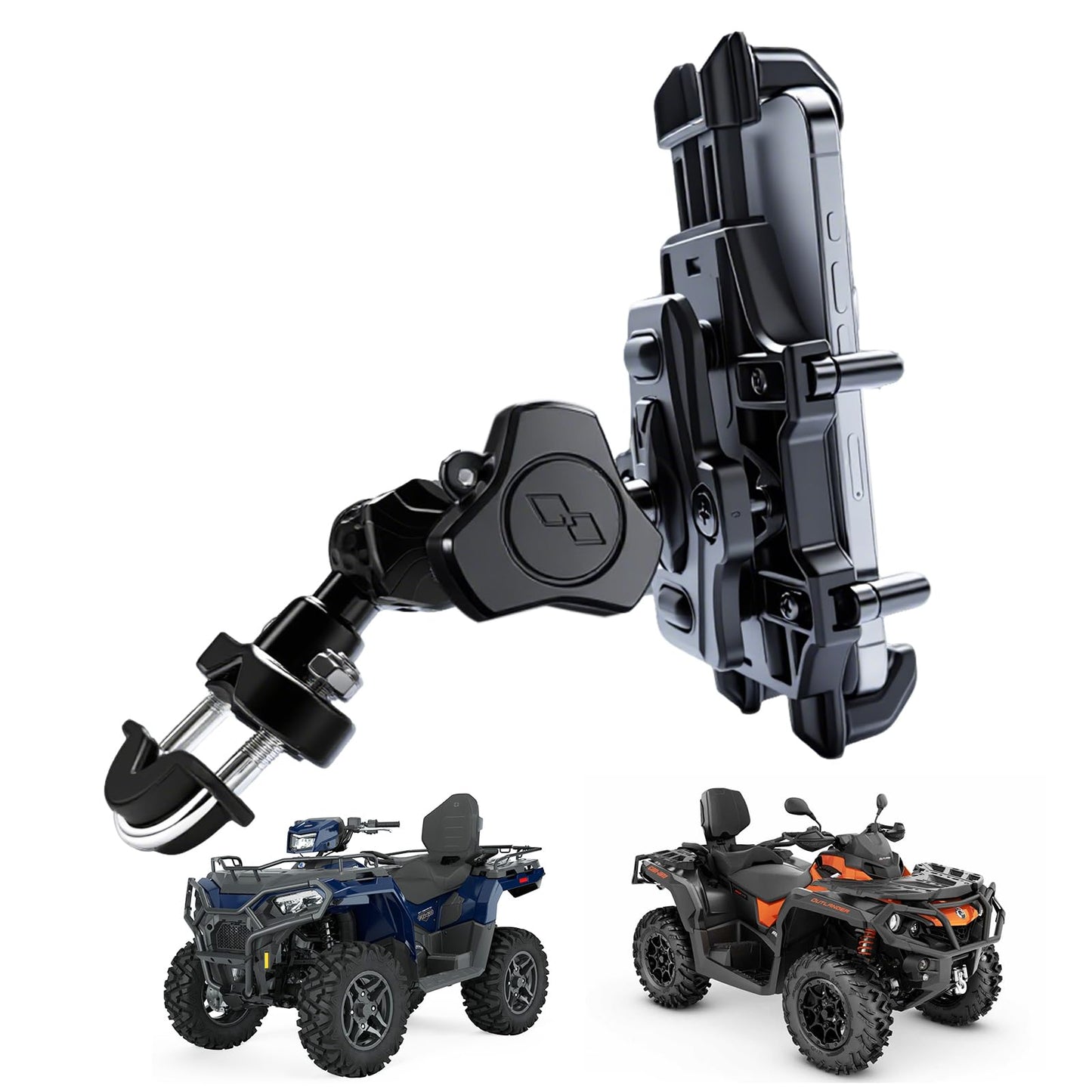 QYMOTO ATV Cell Phone Holder,Motorcycle Phone Mount Anti Vibration Handlebar Mount 360 Cellphone Holder Clamp Compatiable with Polaris Can am CFMOTO Fits for iPhone Samsung Google All 2.5-6.93" Phones