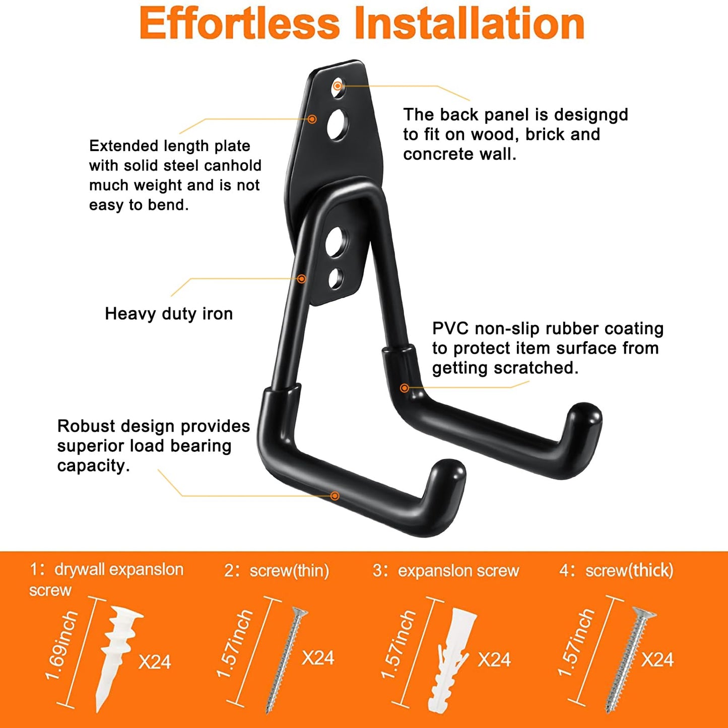 Garage Hooks Heavy Duty Utility Steel with Anti-Slip Coating Wall Mount Storage Organizer for Hanging Power and Garden Tools, Ladders, Hose, Bikes, Ropes, Bulk Items, and More (12 Pack Orange)