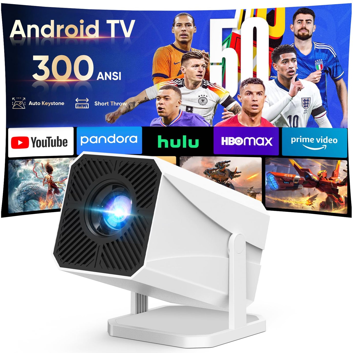 【Built-in Apps | Electric Focus】 1080P Mini Projector with WiFi 6 and Bluetooth, Portable Outdoor Projector with 【Auto Keystone】, 270°Rotation Movie Projector Compatible with HDMI, USB, Smartphone