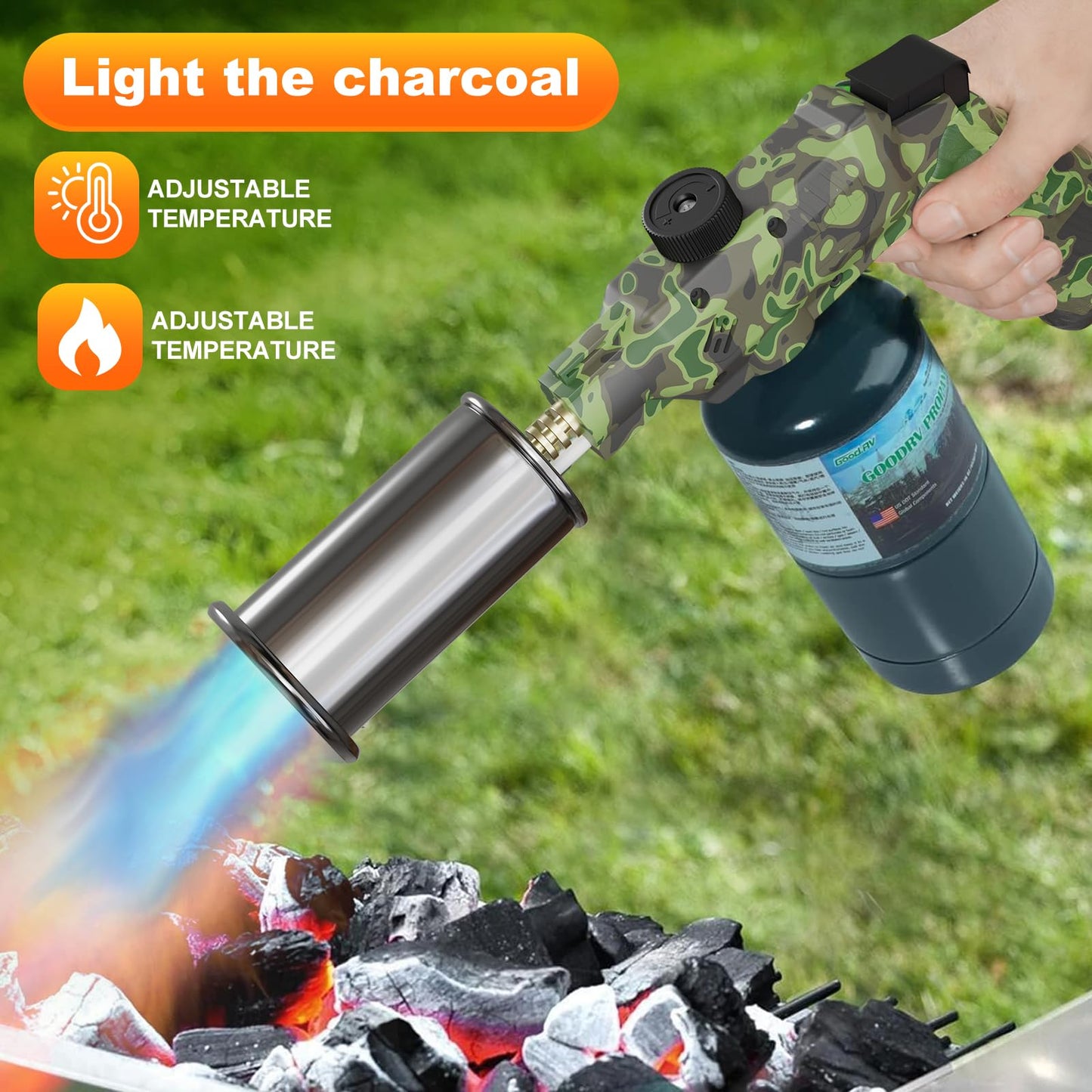Kitchen Torch, Adjustable Cooking Torch with Built-in Igniter, Powerful BBQ & Kitchen Torches for Cooking, Searing Steak, Charcoal Starter