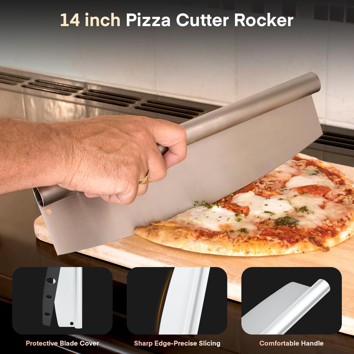 4PCS Pizza Oven Accessories, Yofuly 12 Inch Perforated Pizza Peel, 9 Inch Round Turning Peel, Stone Cleaning Brush with Scraper, Rocker Cutter, Homemade Pizzas Supplies Tools Kit