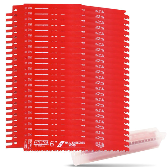 Bi-Metal Reciprocating Saw Blades for Nail-Embedded Wood,25 Pack 6/12tpi 6 Inch Saw Blade Wood with Nails Cutting, Organizer Case Included