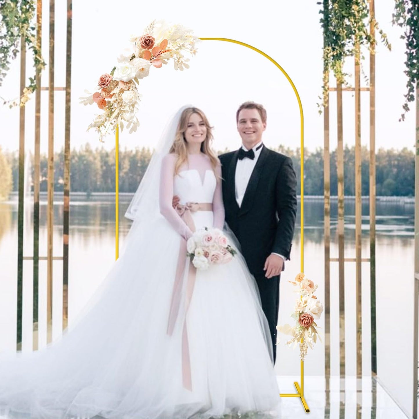 FANPROMS Gold Wedding Arch Stands 7.2FT Metal Balloon Arch Stand Balloon Arches Backdrop Stand Set for Birthday Party Metal Arched Backdrop Covers for Bridal Shower Decor