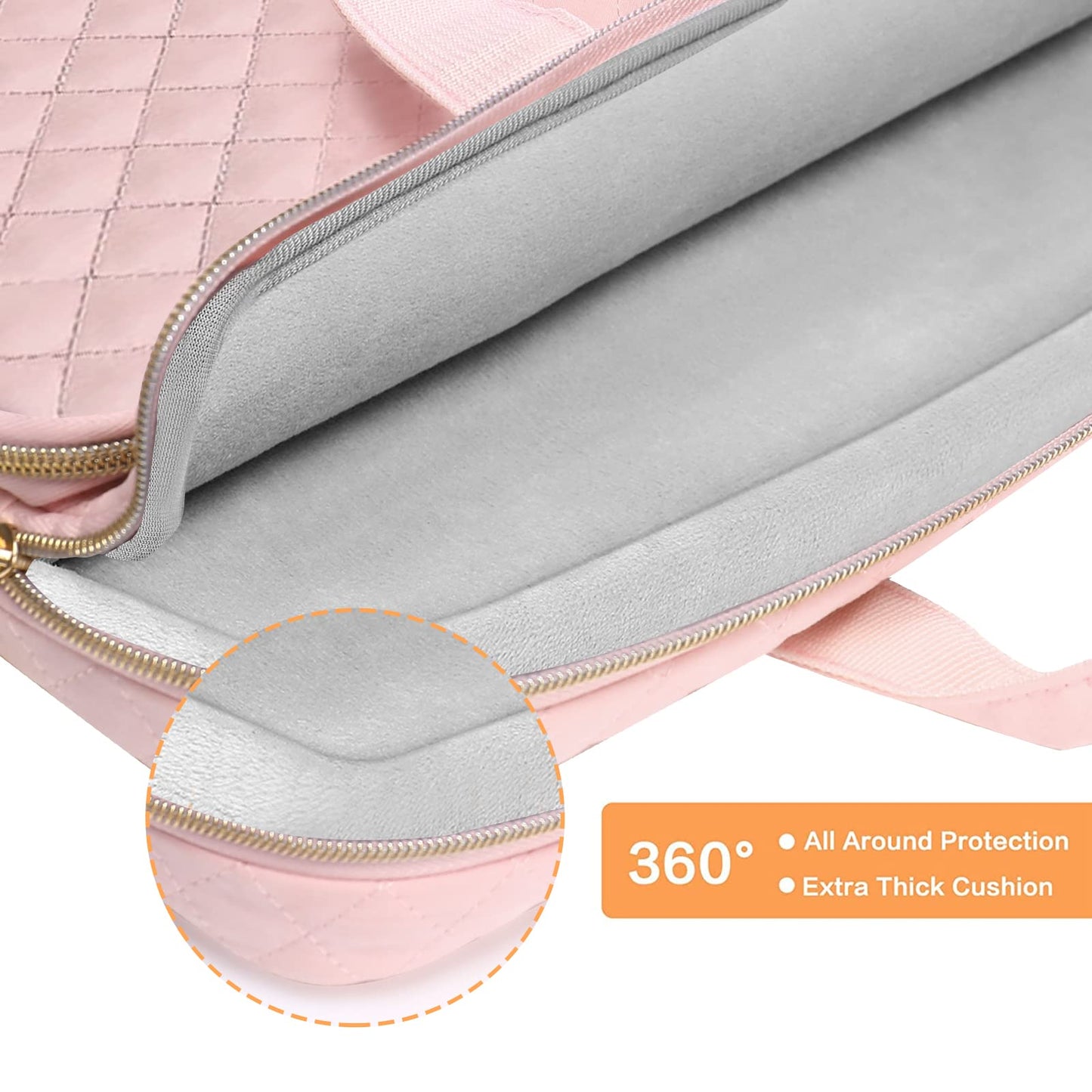 MOSISO 360 Protective Laptop Case 16 inch,15-15.6 inch Laptop Sleeve Compatible with MacBook Pro 16 M5 M4 M3 M2 M1 HP Acer Dell Lenovo,Square Quilted Bag Cover with 2 Pockets&Handle&Belt,Chalk Pink