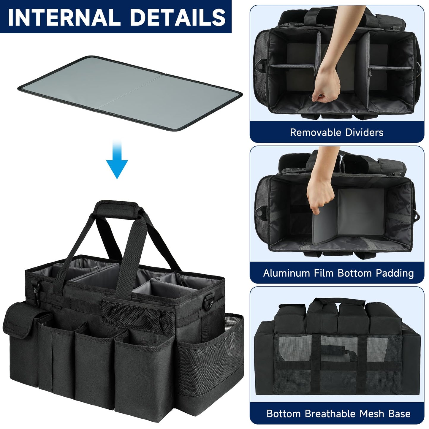 ZIOZERTT Extra Large Cleaning Caddy Bag for Housekeepers,Black
