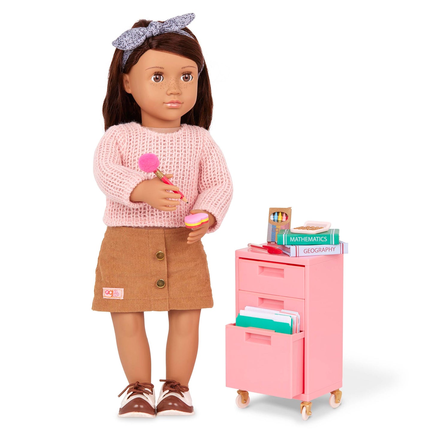 Our Generation – 18" Doll Accessories – Classroom Filing Cabinet – Furry School Bag & School Supplies – Pretend Play Toys – Kids Ages 3 Years Old & Up – Ready, Set, Learn!