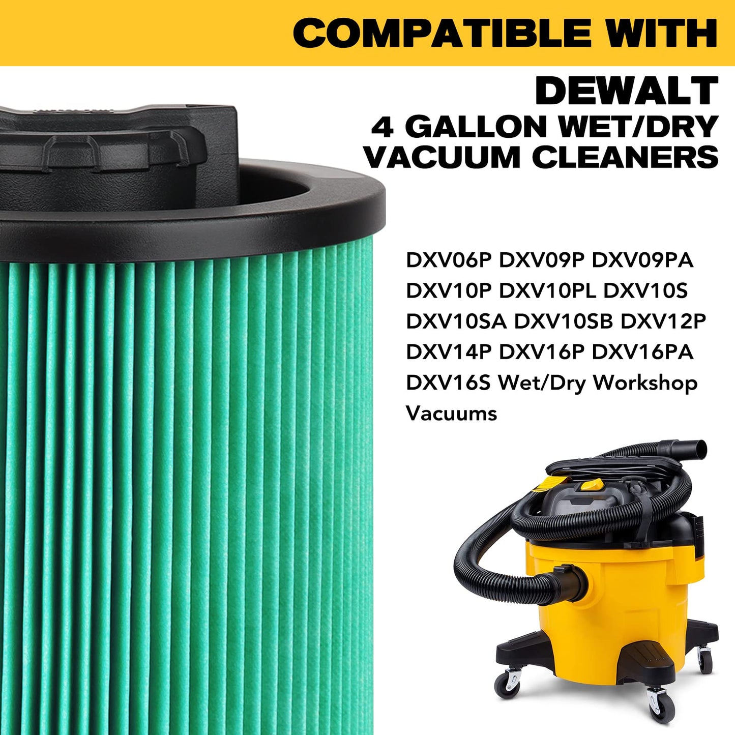 DXVC6914 Vacuum Filter for Dewalt 6-16 Gallon Wet/Dry Vacuum Cleaners - HEPA Cartridge Filter Replacement for DXV06P DXV09P DXV09PA DXV10P DXV10PL DXV10S DXV10SA DXV10SB DXV12P DXV14P DXV16P(2Pack）
