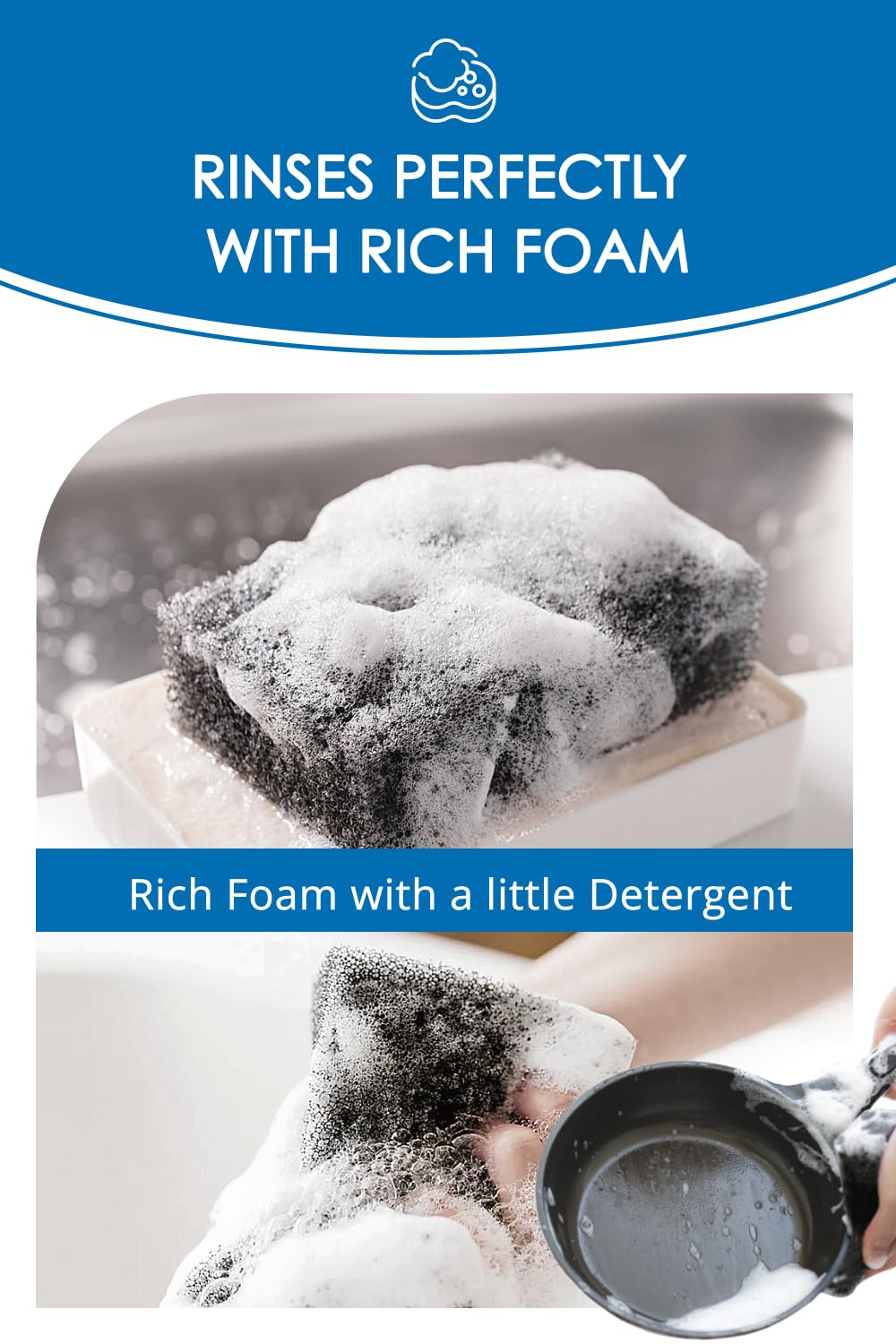 [SunSun Sponge] Kitchen Sponge 4-Pack, Multi-Purpose for Dishwash, Bath, and Stovetop, Excellent Drainage & Rich Lather, Durable & Long-Lasting, Kitchen & Household Essentials, Premium Black