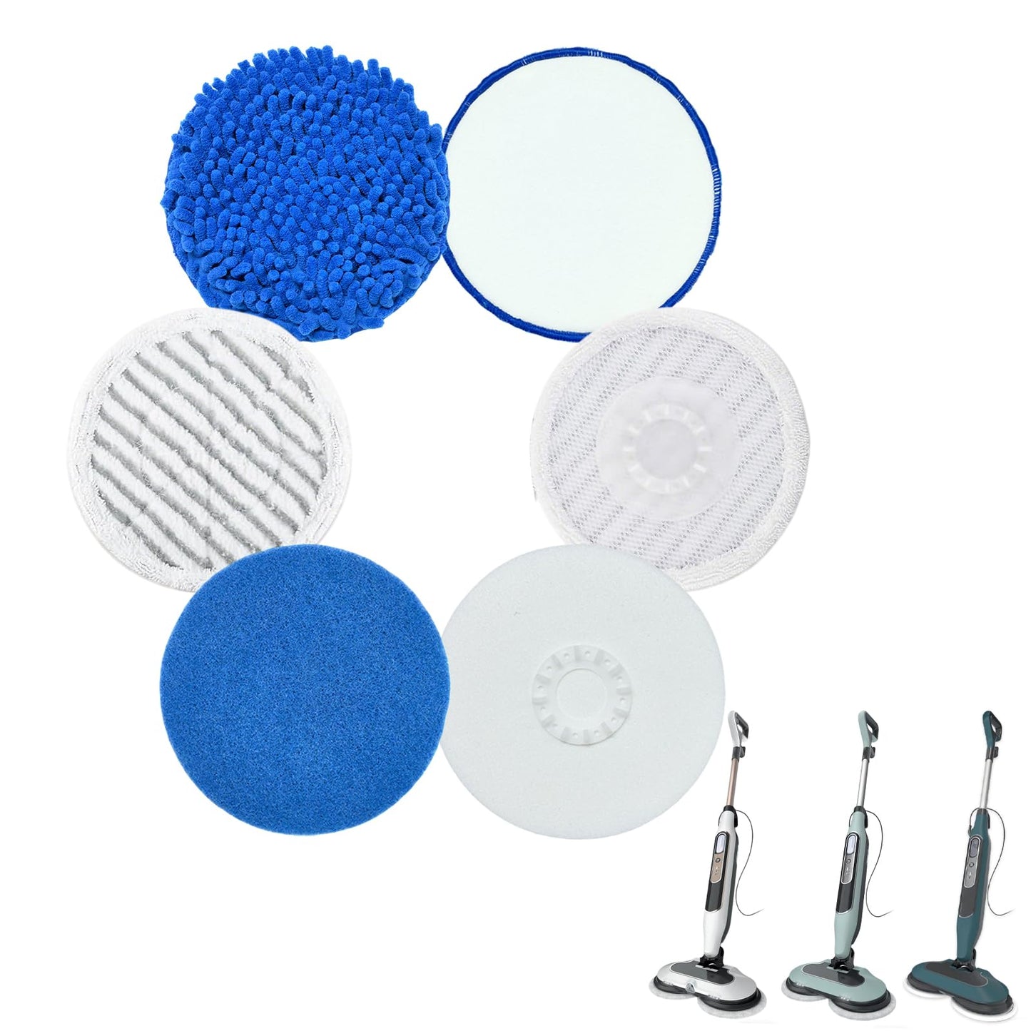 6-Piece Washable Steam Mop Pad Replacement Set Compatible with Shark Models S8002BRN, S8201, S8001, S7201, S7000 | Combines Steam Cleaning and Scrubbing with Anti-Slip Grip Pads