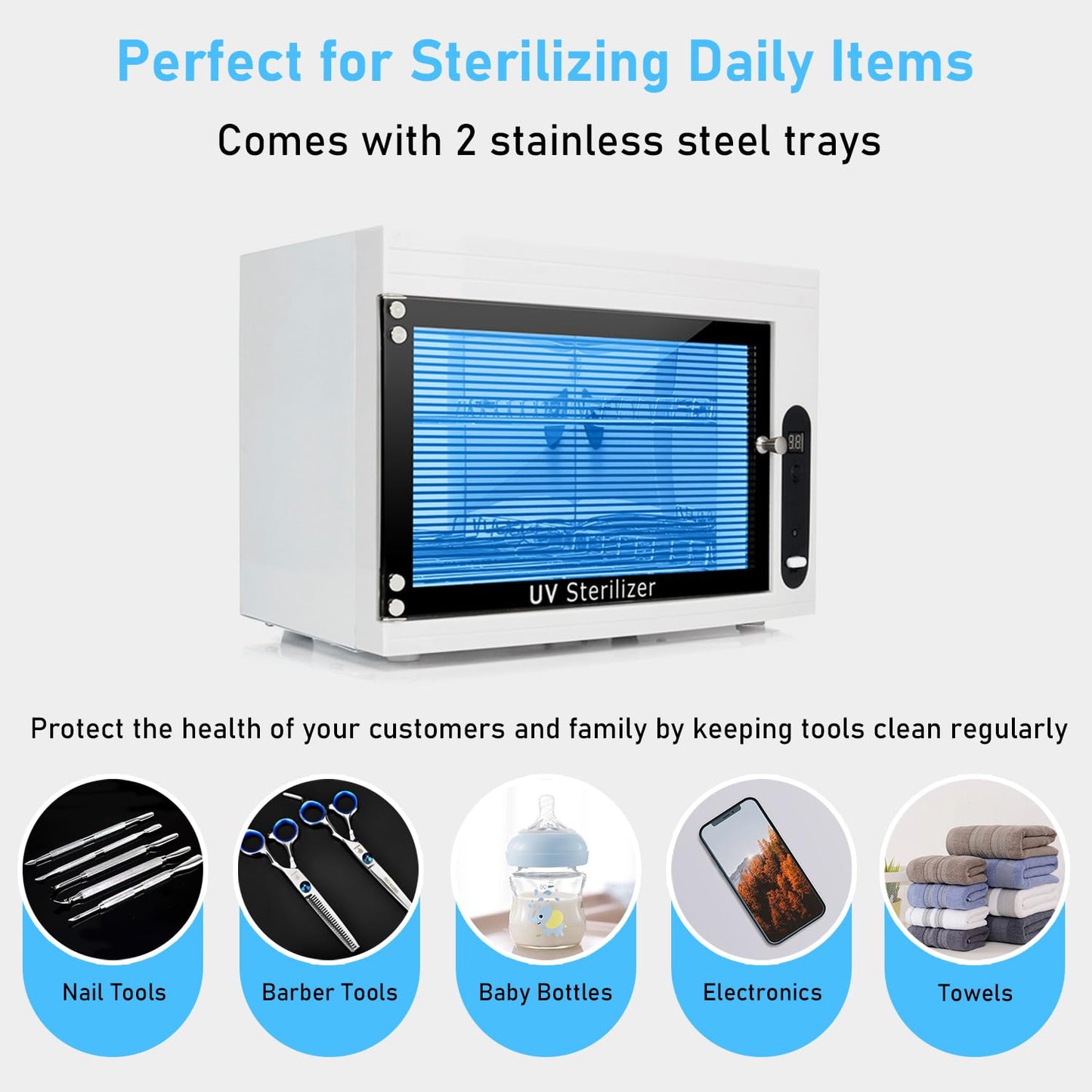 QUTUNI 8L UV Cleaning Cabinet, High Capacity Nail Tool Cleaning Machine with Timer for Bottle Manicure Spa Barber Tool Equipment Cleaning