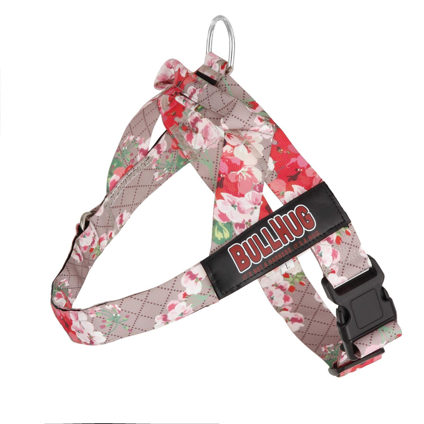 BULLHUG Adjustable Dog Harness – No Pull, No Choke – for English Bulldogs, French Bulldogs, Pugs & Broad-Chested Breeds – Easy, Safe Walks (Pink Floral, Large)