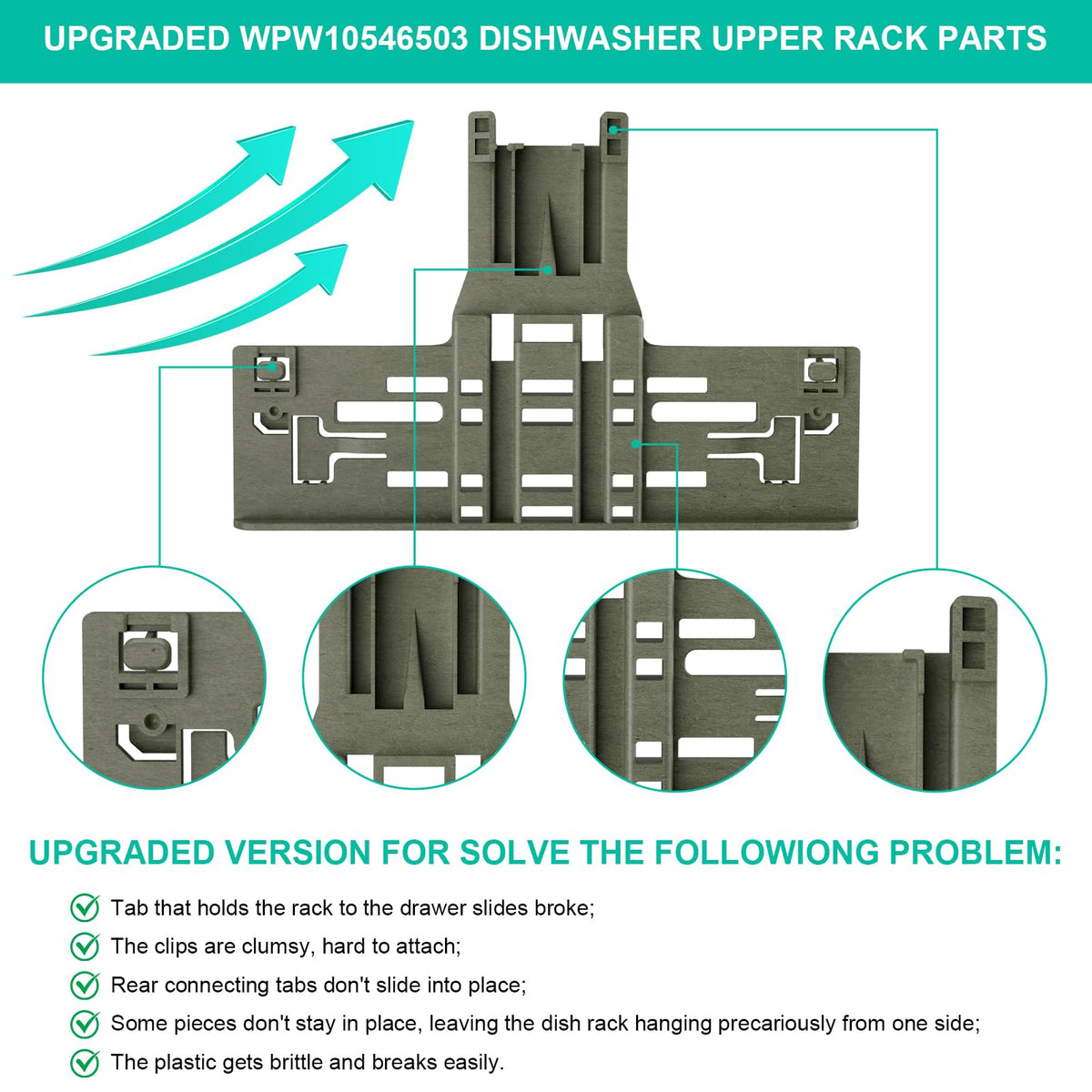 Upgraded W10546503 Dishwasher Rack Adjuster Parts & W10195372 W10195373 Dishwasher Rack Adjuster Housing for Whirlpool Dishwasher Parts WDT730PAHZ0, WDT750SAHZ0, Fit Kitchen-aid Kenmore Top Rack