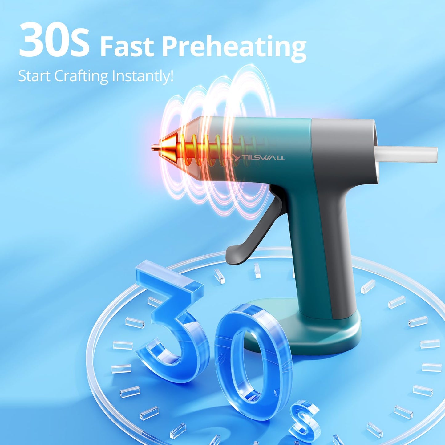 Tilswall Cordless Hot Glue Gun Kit with Hot Glue Sticks, 30s Fast Preheat, USB-C Rechargeable Glue Gun Cordless Design, Mini Hot Glue Gun for DIY Crafts, Home Repairs, School Projects (Blue)