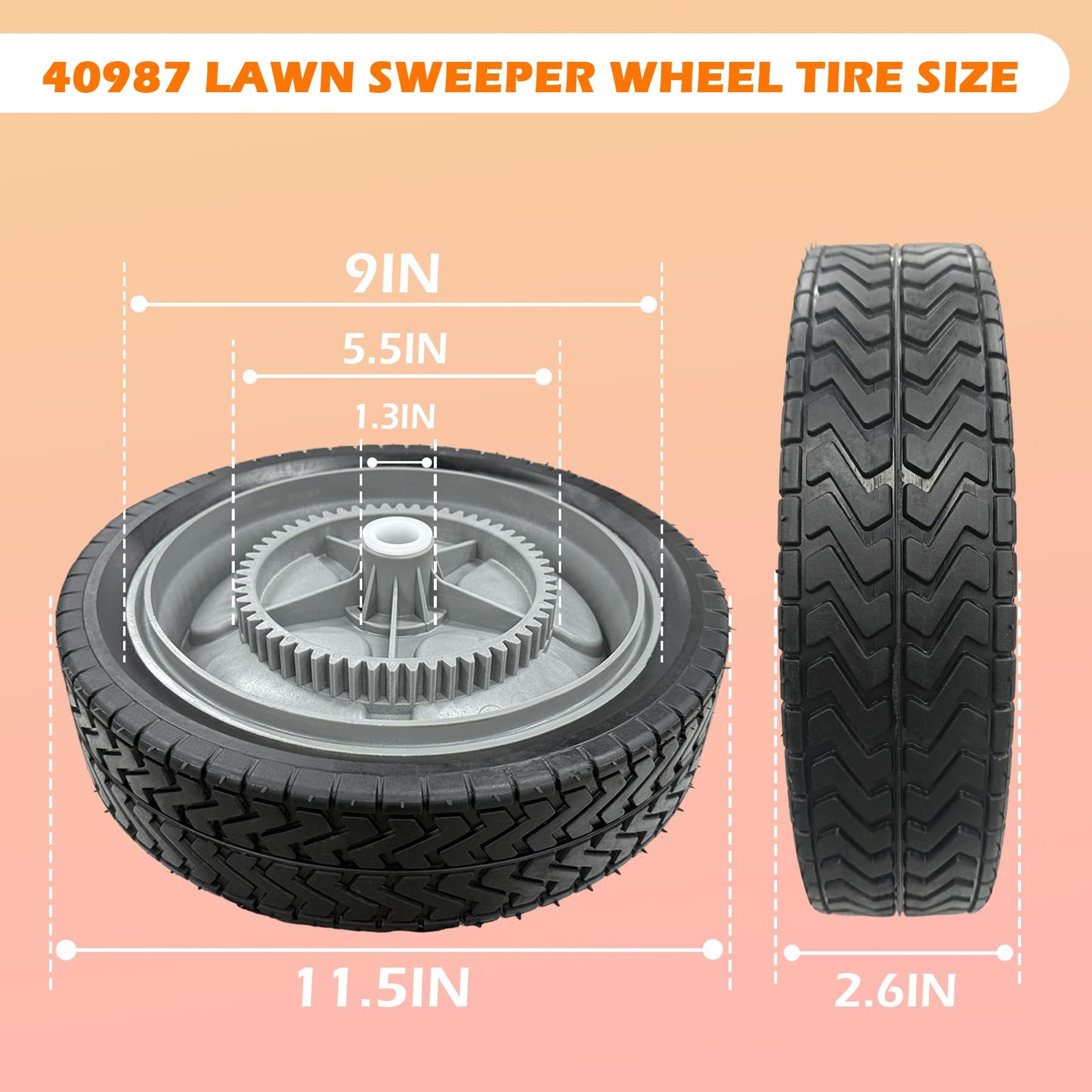 40987 Lawn Sweeper Wheel Tire Complete Assembly Set Compatible with Craftsman Tow-Behind Lawn Sweeper 2 PCS
